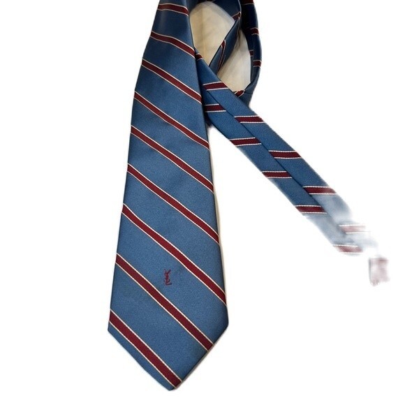 Yves Saint Laurent striped logo tie with red and blue logo on back & front - Picture 4 of 4